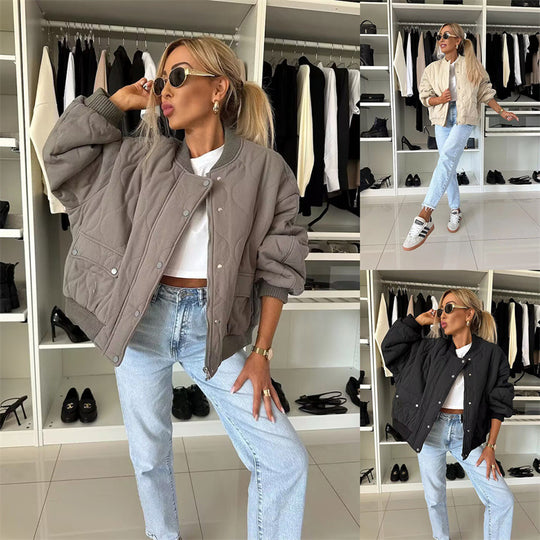 Damen lässige Steppjacke mit Knopfverschluss und elastischen Bündchen Heidi-Mode