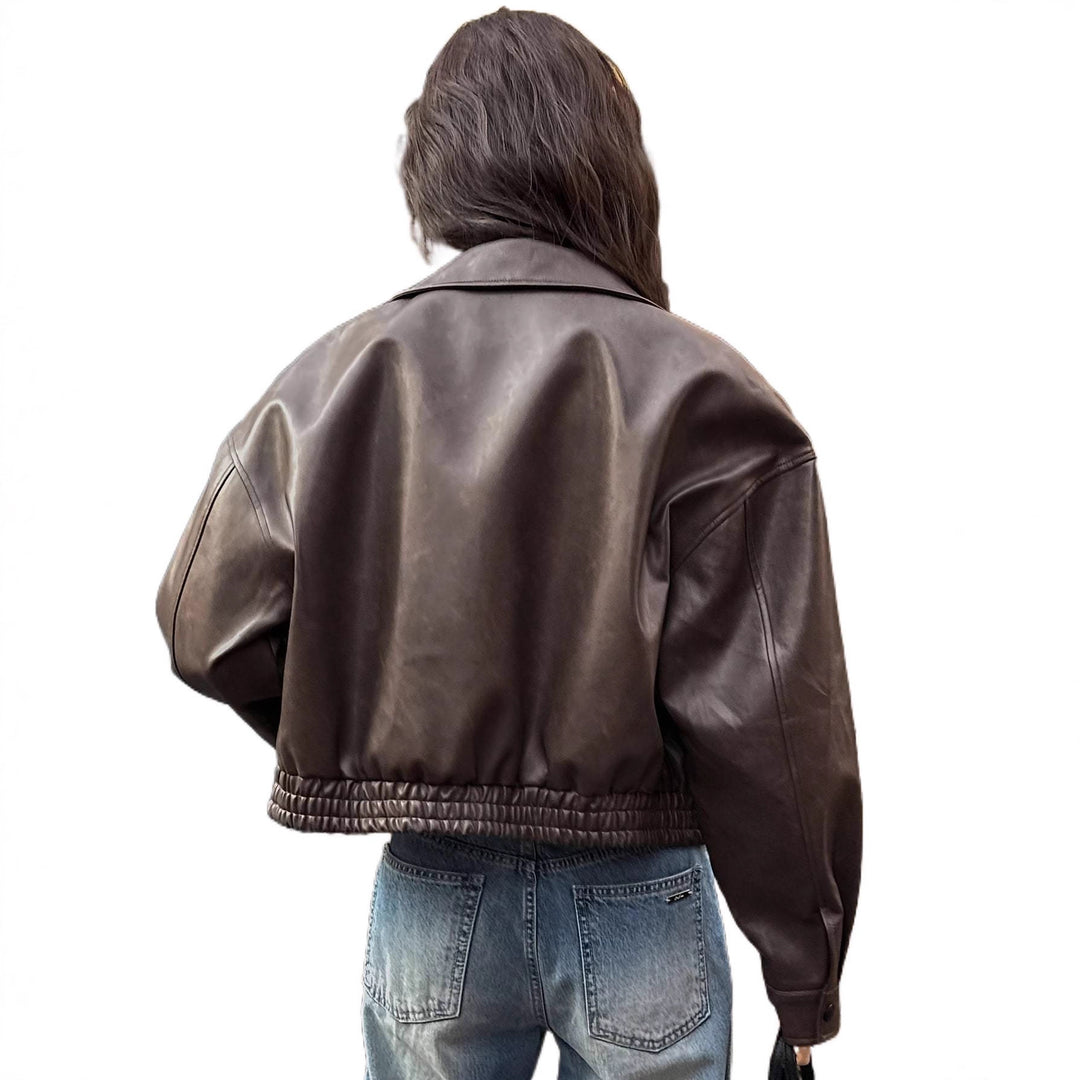 Damen Oversize Kunstlederjacke im modernen Look mit praktischem Reißverschluss und elastischem Bund Heidi-Mode