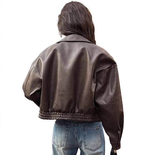 Damen Oversize Kunstlederjacke im modernen Look mit praktischem Reißverschluss und elastischem Bund Heidi-Mode