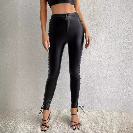 Damen Leggings mit trendigem Schnürdesign an der Seite Heidi-Mode