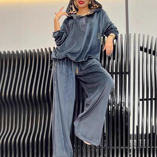 Damen Freizeit-Hosenset aus weichem Velours Heidi-Mode