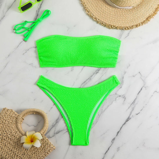 Damen Bandeau-Bikini-Set mit strukturiertem Oberteil und klassischem Schnitt Heidi-Mode