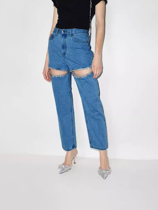 Damen Jeans mit zierlicher Steinverzierung Heidi-Mode
