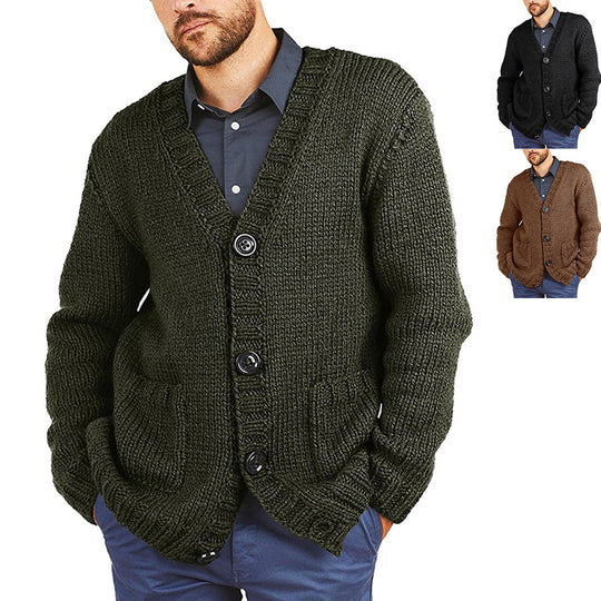 Herren lässige Strickjacke mit tiefem V-Ausschnitt und großzügigen Taschen Heidi-Mode