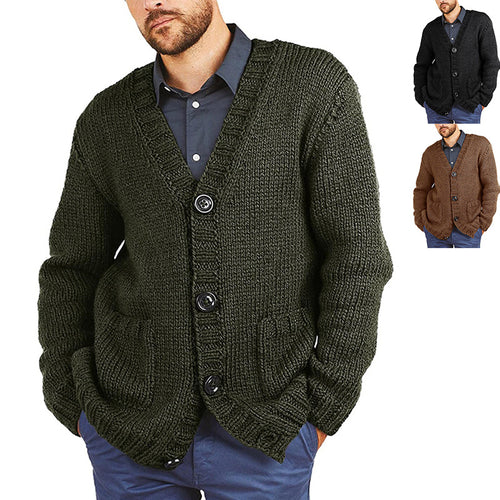 Herren lässige Strickjacke mit tiefem V-Ausschnitt und großzügigen Taschen Heidi-Mode