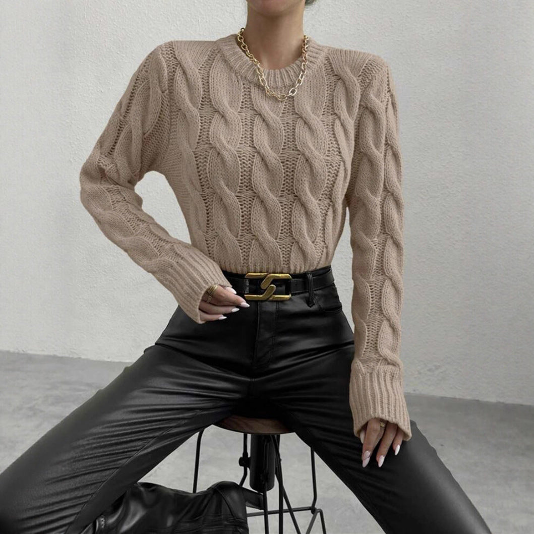 Damen Grobstrick Pullover mit Zopfmuster Heidi-Mode