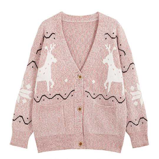 Damen Gemütlicher Cardigan mit Rentier-Motiv und Taschen Heidi-Mode