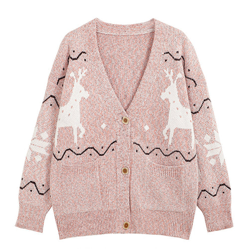 Damen Gemütlicher Cardigan mit Rentier-Motiv und Taschen Heidi-Mode