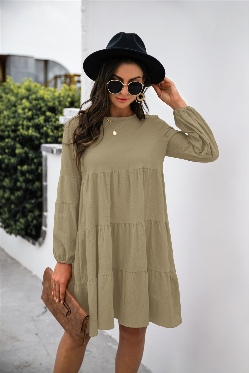 Damen Boho-inspiriertes Freizeitkleid mit Volantdetails und langen Ärmeln Heidi-Mode