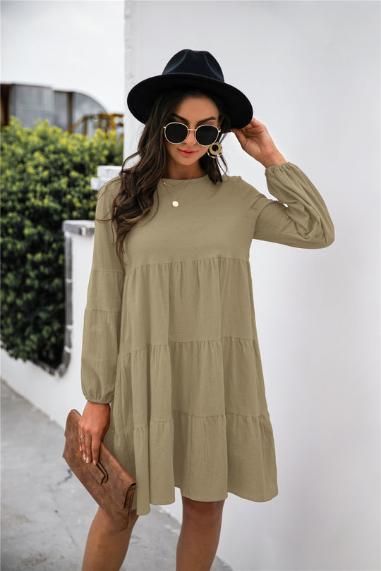 Damen Boho-inspiriertes Freizeitkleid mit Volantdetails und langen Ärmeln Heidi-Mode