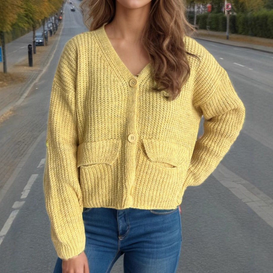 Damen oversized Strickjacke mit Knopfdetails und praktischen Taschen Heidi-Mode