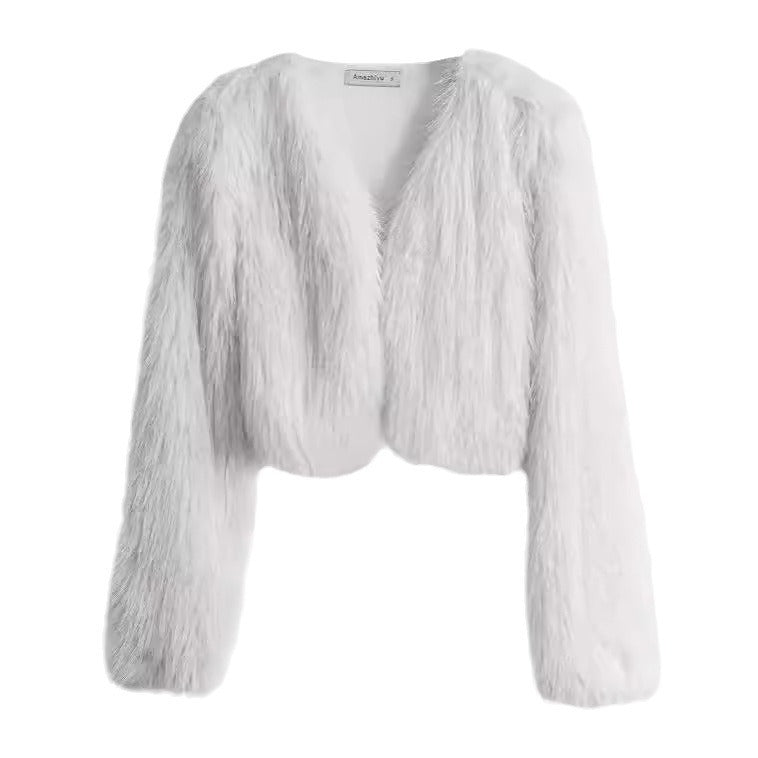 Damen Flauschige Kurzjacke mit offenem Schnitt Heidi-Mode