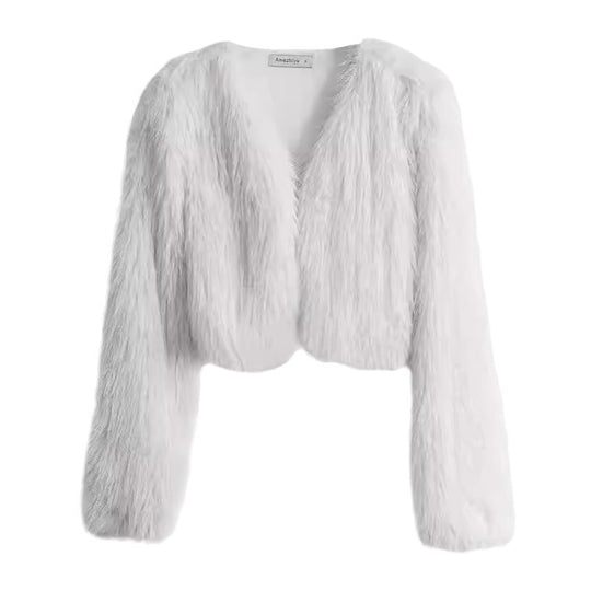 Damen Flauschige Kurzjacke mit offenem Schnitt Heidi-Mode