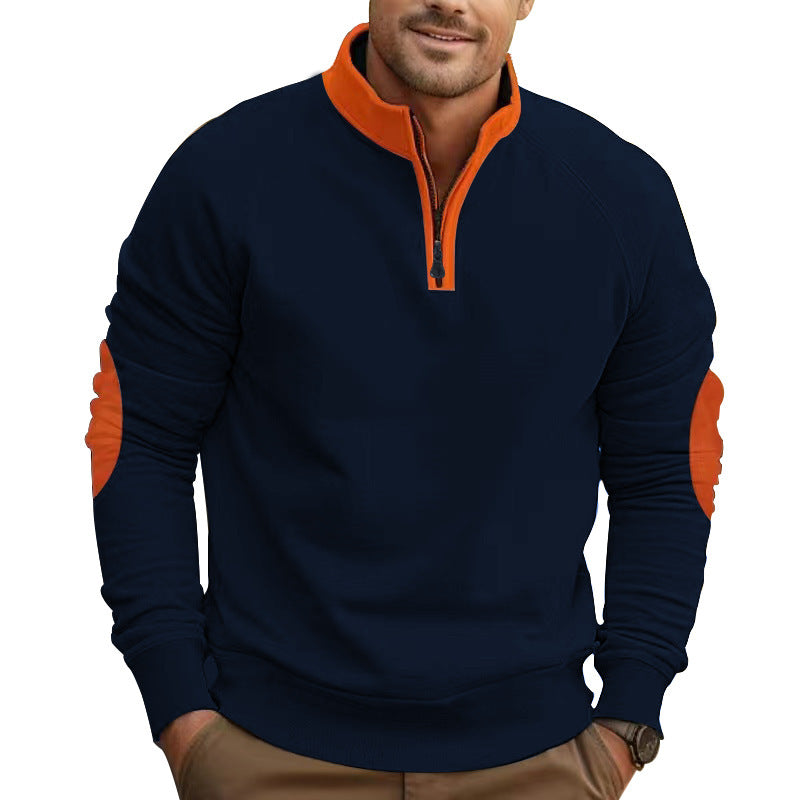 Herren sportlicher Pullover mit Viertelreißverschluss und stylischen Kontrastärmel Heidi-Mode