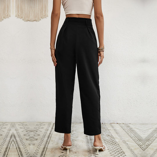 Damen elegante Haremshose mit Binde-Gürtel und Knopfdetails Heidi-Mode