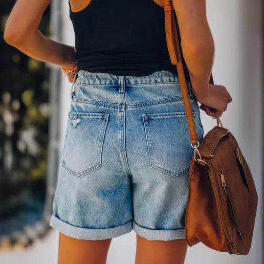 Damen Jeansshorts im lässigen Relaxed Fit mit modischen Destroyed-Details Heidi-Mode