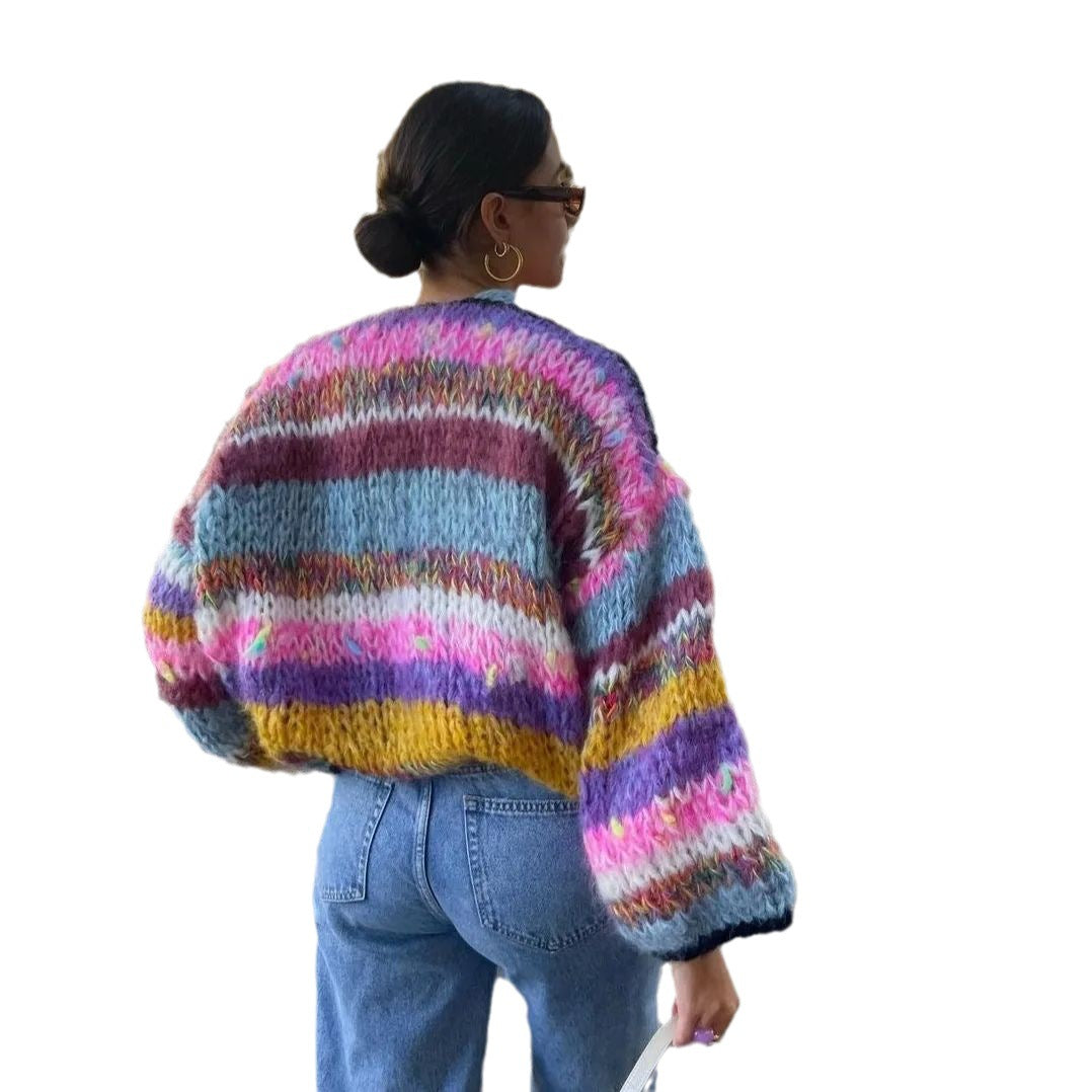 Damen Strickjacke mit voluminösen Ärmeln und farbverlaufendem Design Heidi-Mode