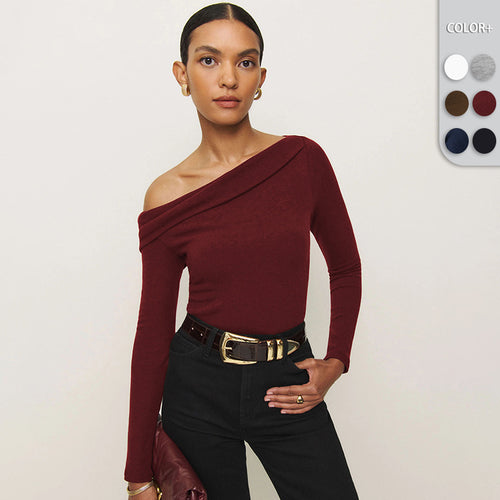 Damen Elegantes Langarmoberteil mit schrägem Ausschnitt und figurbetontem Schnitt Heidi-Mode