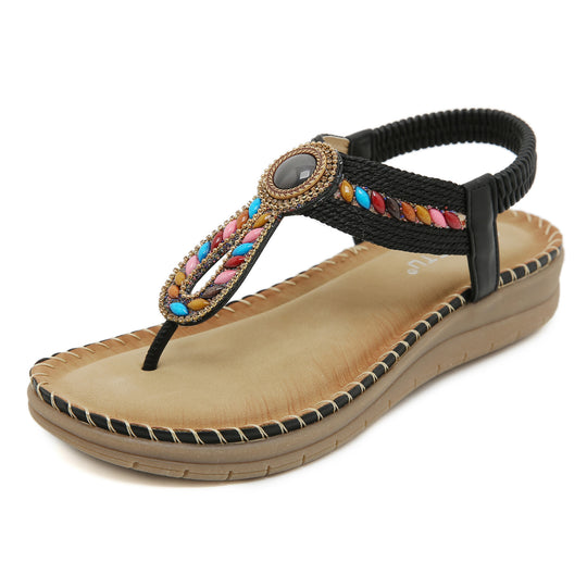 Damen Zehentrenner-Sandalen mit bunten Steindetails und komfortabler Sohle Heidi-Mode