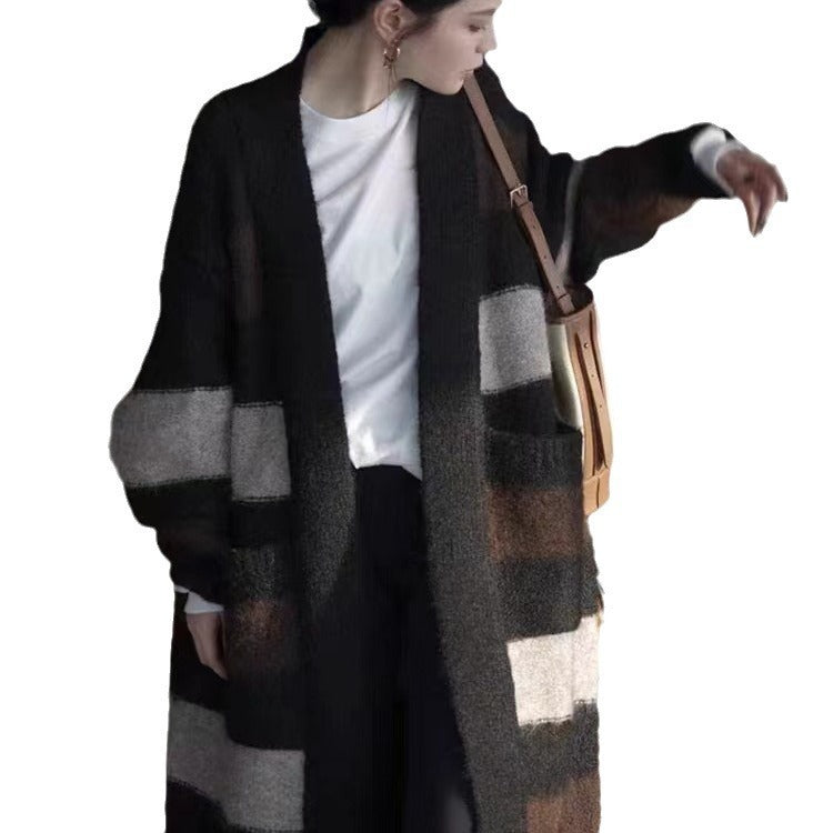 Damen Langer Strickcardigan mit geometrischem Muster Heidi-Mode