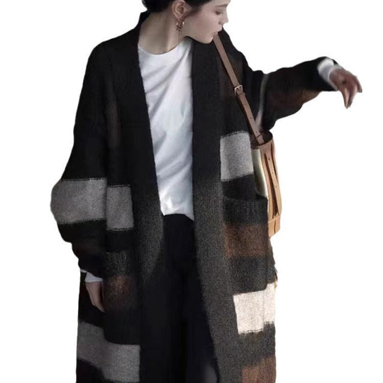 Damen Langer Strickcardigan mit geometrischem Muster Heidi-Mode