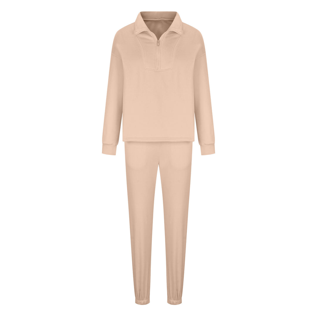 Damen lässiges Fleece-Set mit halbem Reißverschluss und weitem Schnitt Heidi-Mode