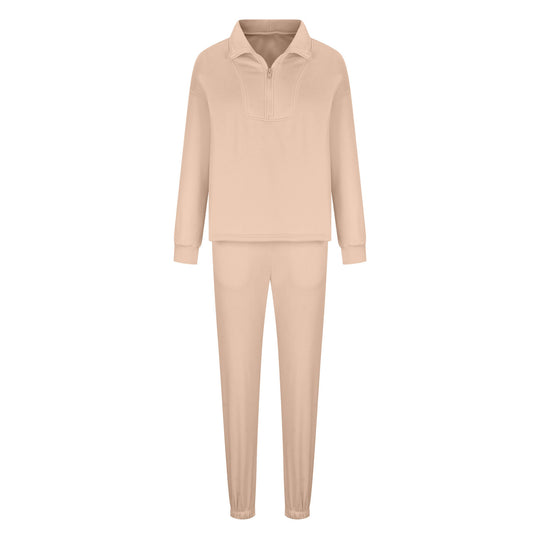 Damen lässiges Fleece-Set mit halbem Reißverschluss und weitem Schnitt Heidi-Mode