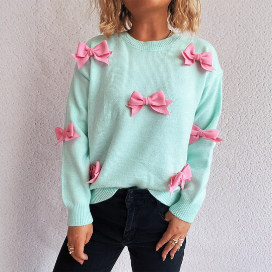 Damen Pullover mit verspielten Schleifenapplikationen Heidi-Mode