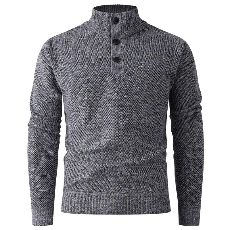 Herren Strickpullover mit hohem Kragen und durchgehendem Knopfverschluss Heidi-Mode