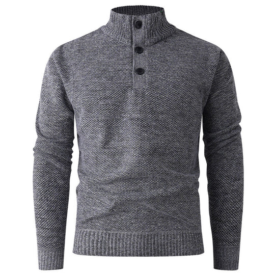 Herren Strickpullover mit hohem Kragen und durchgehendem Knopfverschluss Heidi-Mode