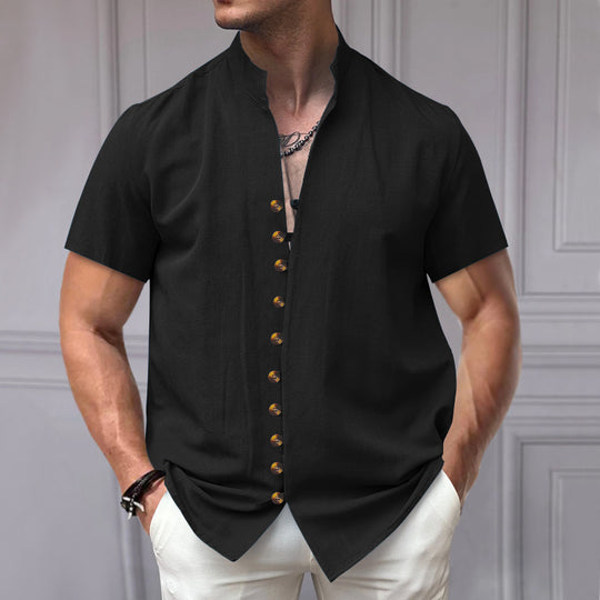 Herren elegant geschnittenes Kurzarmhemd mit Stehkragen Heidi-Mode