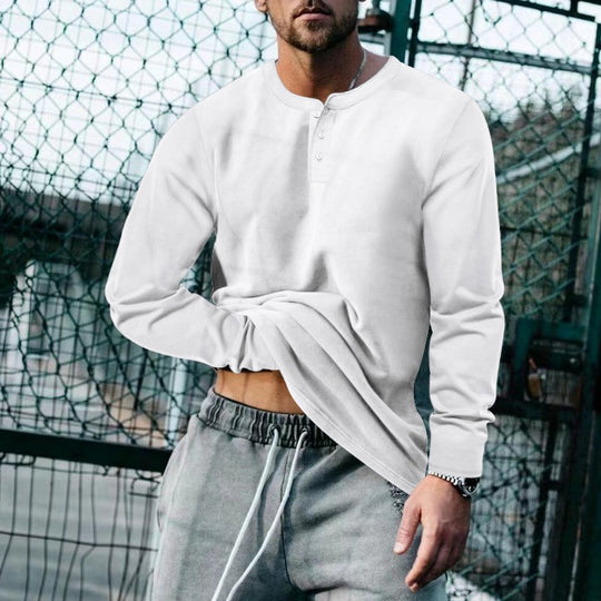 Herren lässiges Langarmshirt mit Knopfleiste und weichem Material Heidi-Mode