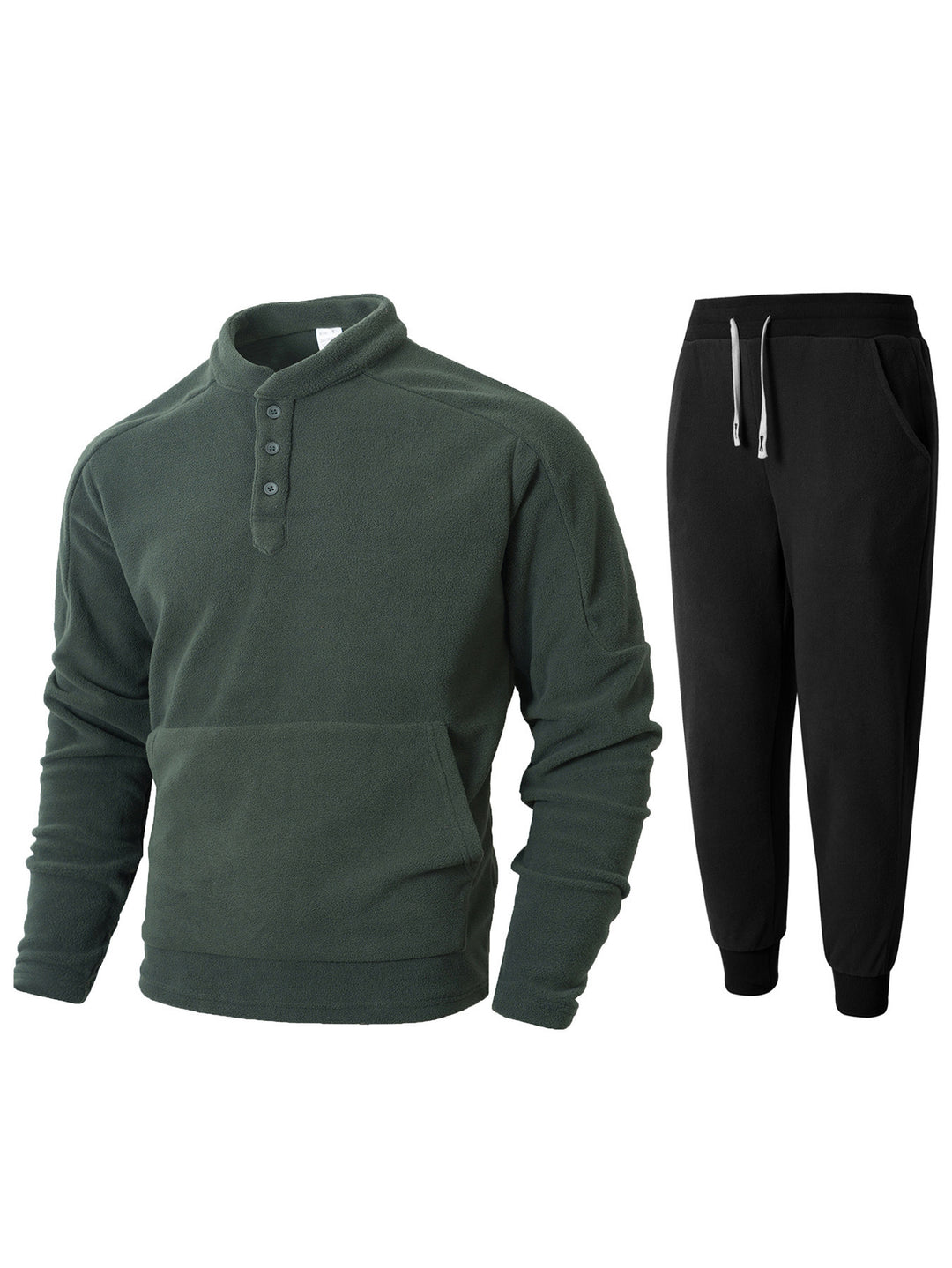 Herren kuscheliges Fleece- Trainingsanzug-Set mit Knopfleiste und praktischen Taschen Heidi-Mode