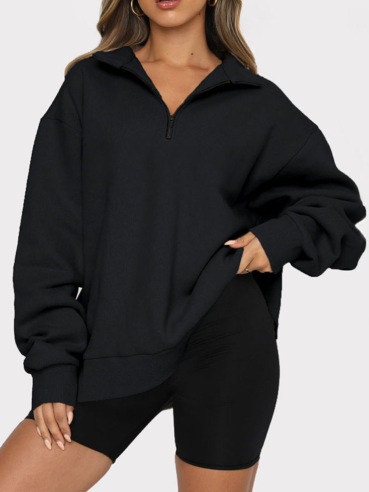 Heidi-Mode | Zip Up Kragenlose Einfarbige Sweatshirt Pullover