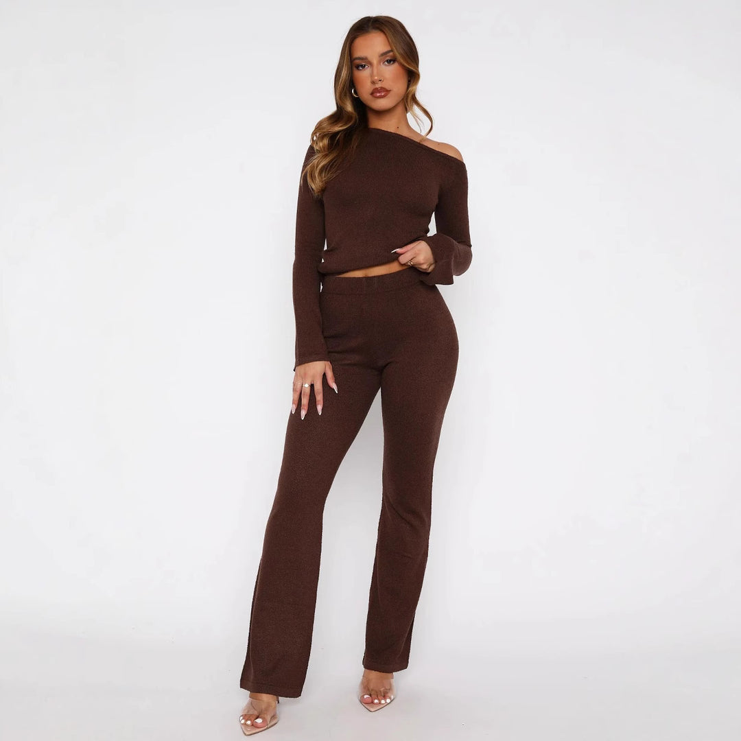 Damen Elegantes 2-teiliges Strickensemble mit Schößchen und weitem Bein Heidi-Mode