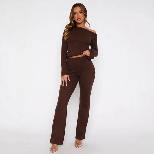 Damen Elegantes 2-teiliges Strickensemble mit Schößchen und weitem Bein Heidi-Mode