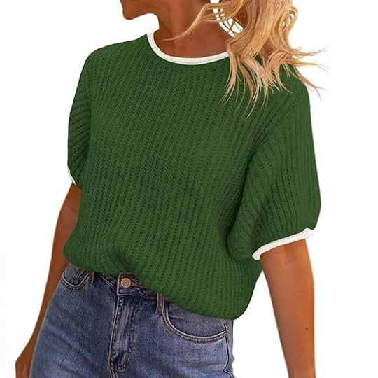 Damen lässiges Ripp-Strickoberteil mit kontrastierenden Abschlüssen Heidi-Mode