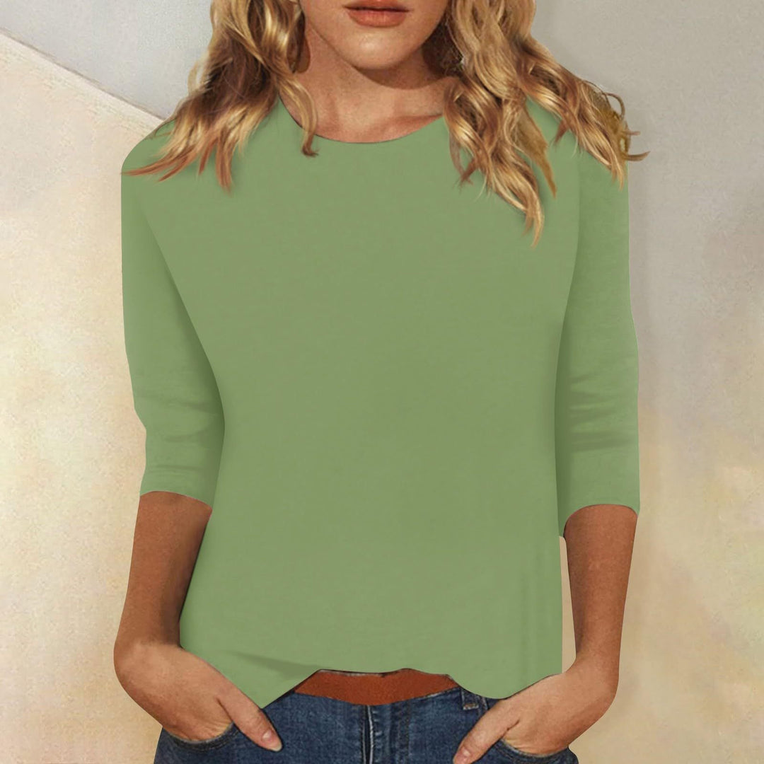 Damen Lässiges Oberteil mit Eleganten 3/4-Ärmeln und Geschwungenem Saum Heidi-Mode