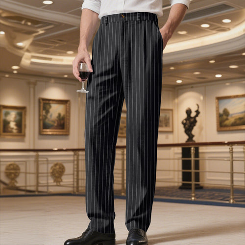 Herren elegante gestreifte Anzughose mit komfortablem Bund Heidi-Mode