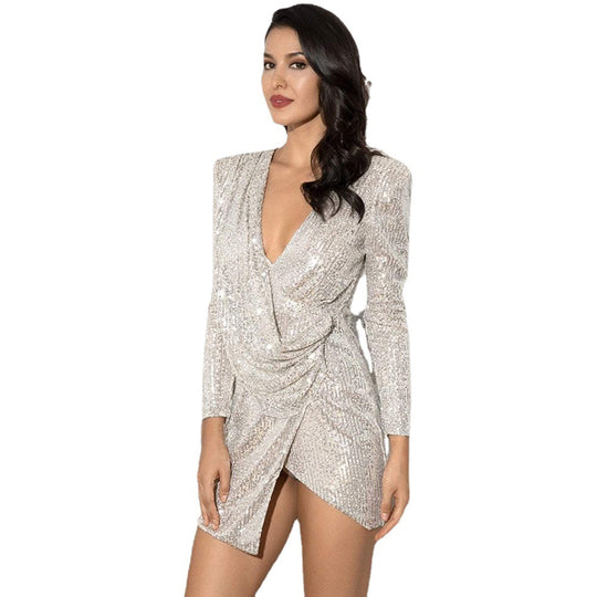Damen Glitzerndes Party-Kleid mit raffiniertem Wickeldesign Heidi-Mode