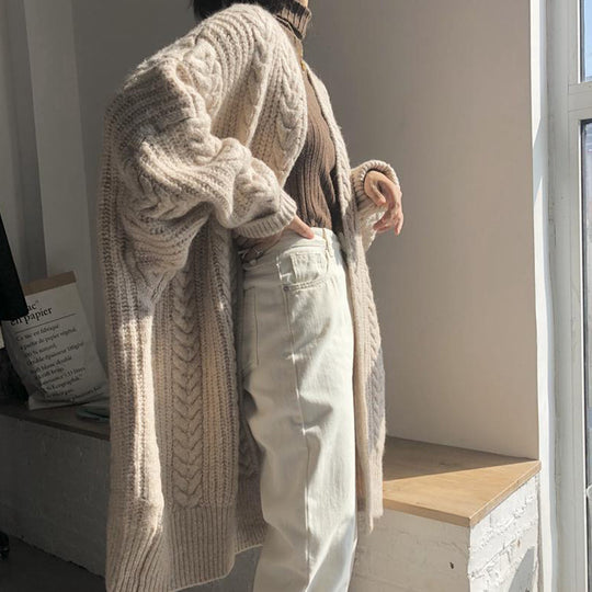 Damen Grober Strickcardigan mit oversized Schnitt und Rautenmuster Heidi-Mode