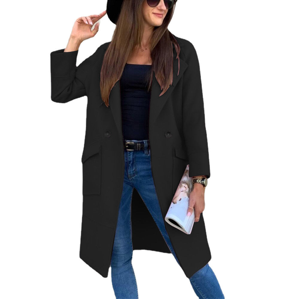 Damen lässiger Oversized-Mantel mit modernen Taschen und elegantem Revers Heidi-Mode