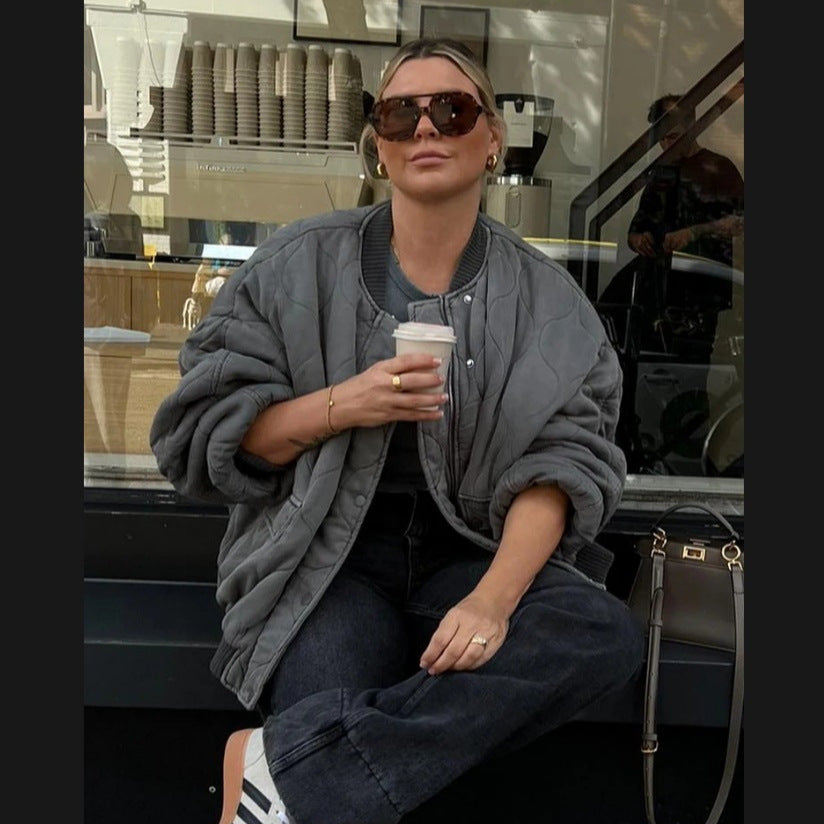 Damen gesteppte Oversized-Bomberjacke mit weichem Futter und luxuriösem Schnitt Heidi-Mode