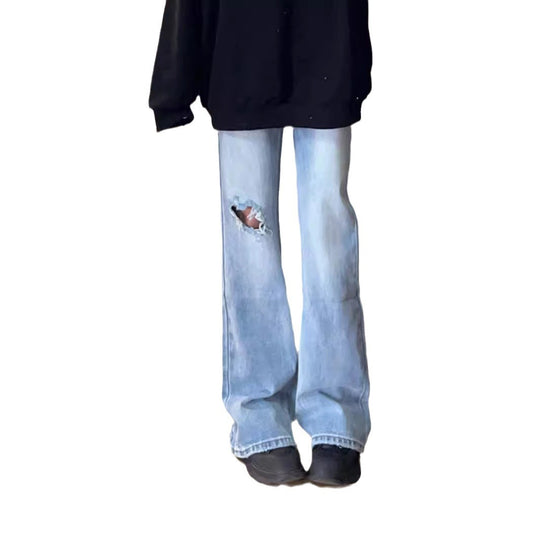 Damen Flared Jeans mit hohem Bund und modischen Rissdetails Heidi-Mode