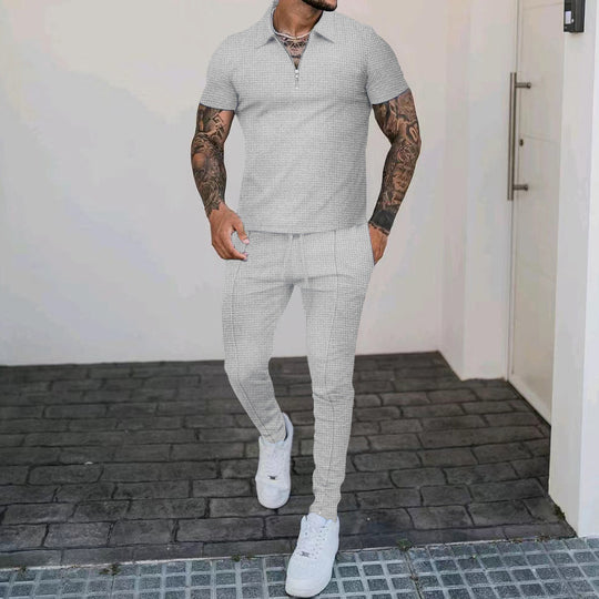 Herren Freizeit-Set mit modernem Kurzarm-Polo und eleganten Jogginghosen Heidi-Mode