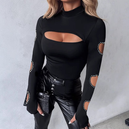 Damen Langärmliges Oberteil mit einzigartigem Cut-Out-Design und dekorativen Details Heidi-Mode