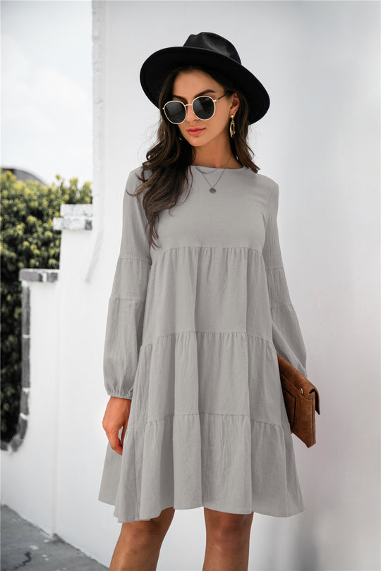 Damen Boho-inspiriertes Freizeitkleid mit Volantdetails und langen Ärmeln Heidi-Mode