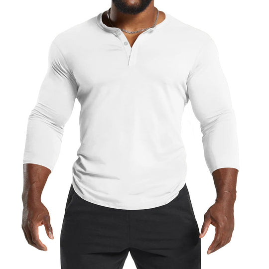 Herren Langarm-Henley-Shirt aus atmungsaktivem Baumwollmix mit Knopfdetails Heidi-Mode