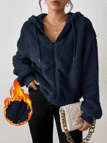 Damen Kuschelige Fleece-Jacke mit Känguru-Tasche und Kapuze Heidi-Mode
