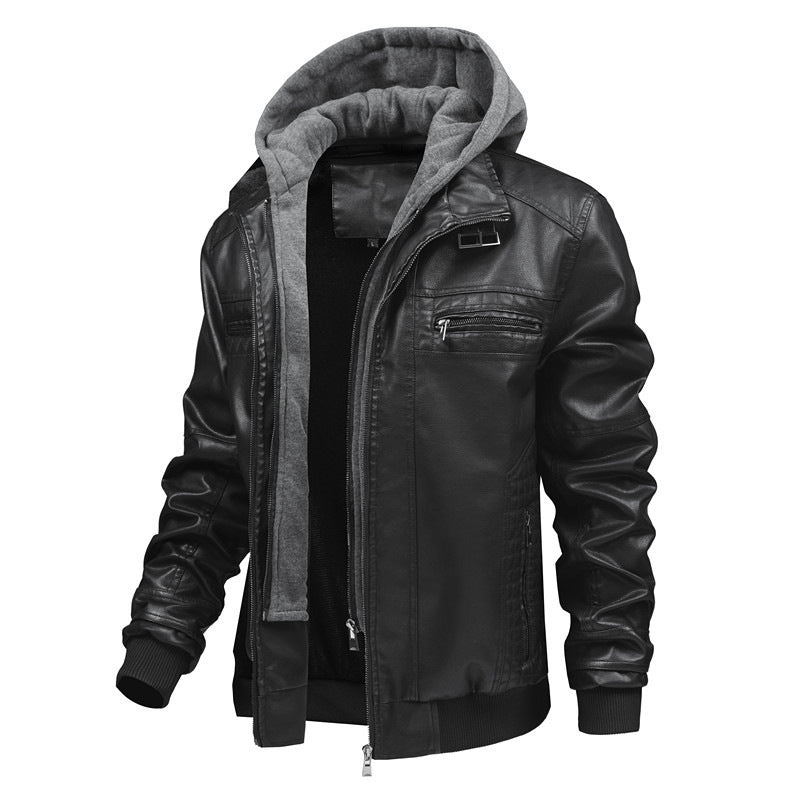 Herren Lederjacke mit abnehmbarem Kapuzen-Innenfutter Heidi-Mode